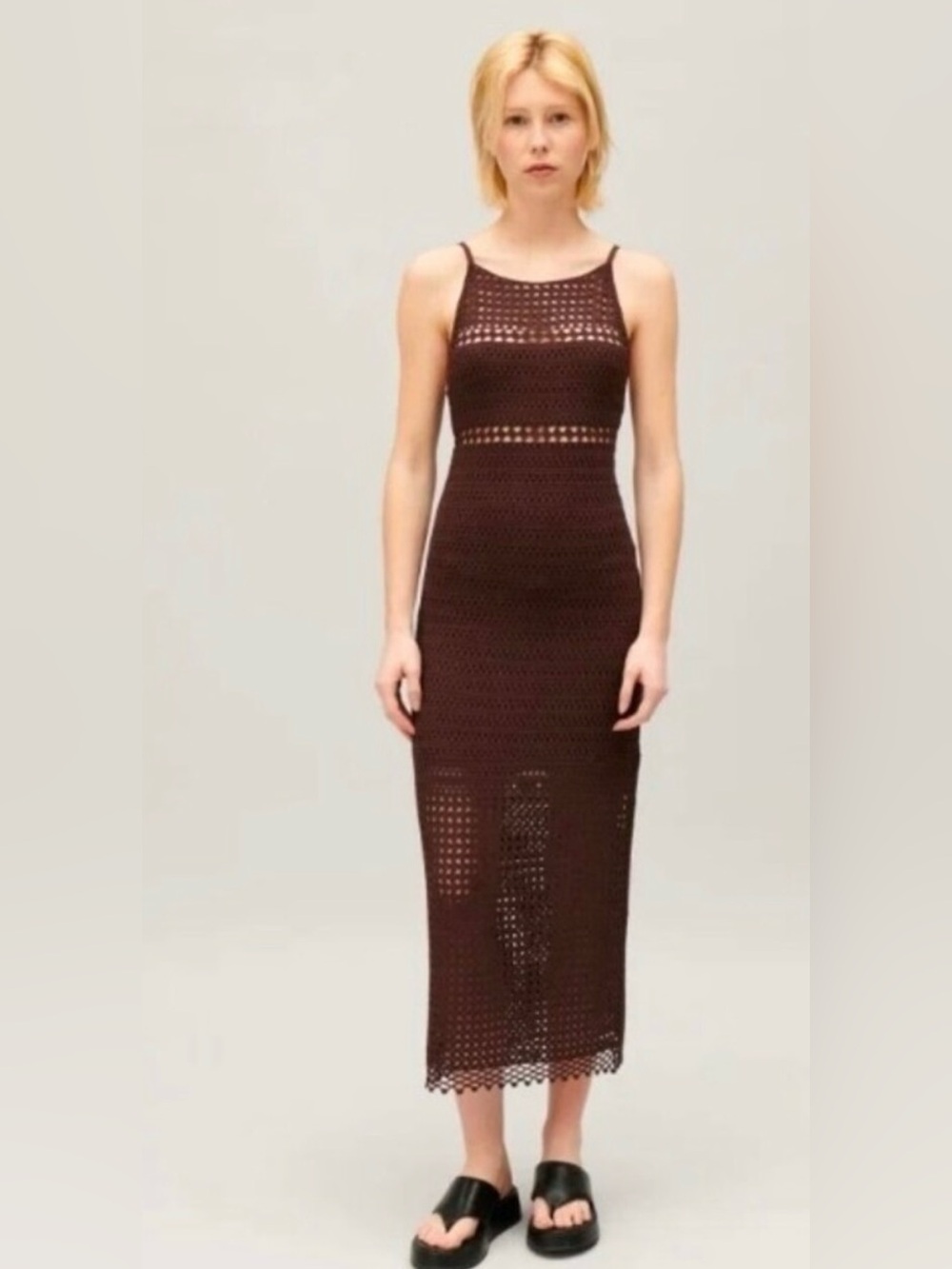 NWT - Elie Tahari Brown Crochet Maxi Dress - Women's Sleeveless Knit Dress